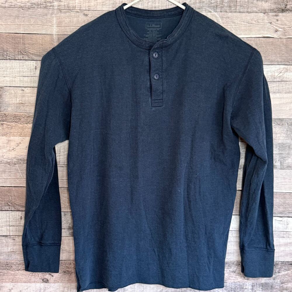 LL Bean River Driver Henley Wool Shirt Mens XL Tall Blue Thermal Outdoors